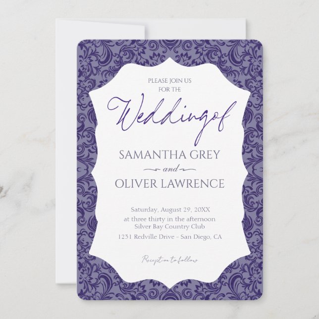 Invitation de Purple Grey Mariage damassé (Devant)