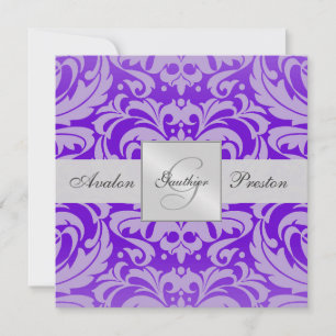 Invitation de Purple Monogramme Mariage damassé
