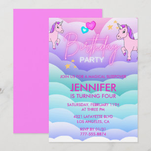 Invitation de pyjama party Licorne 4ème anniversai
