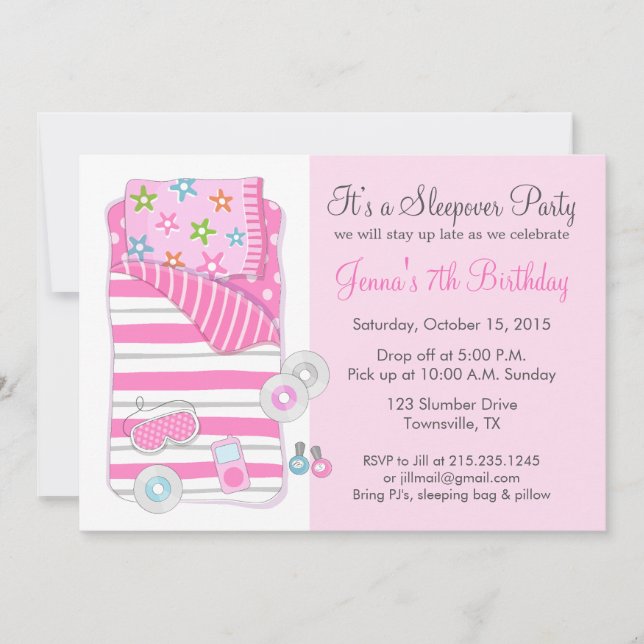 Invitation de pyjama party pour filles (Devant)