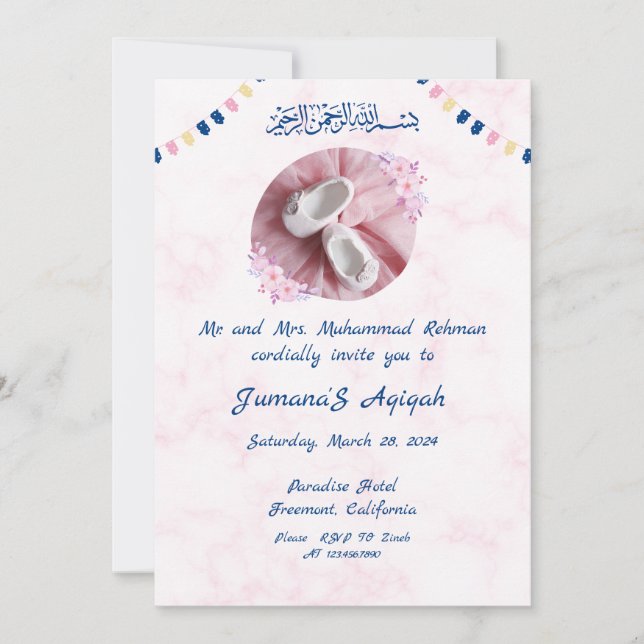 Invitation de Quatrefoil Motif islamique Aqiqah (Devant)