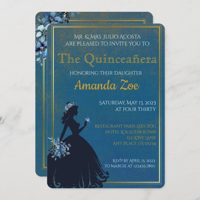 Invitation de Quinceañera (Devant / Derrière)
