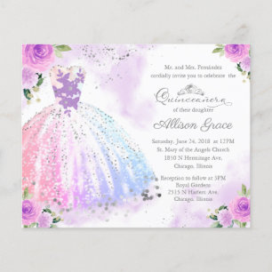 Invitation de Quinceanera à budget bilingue coloré