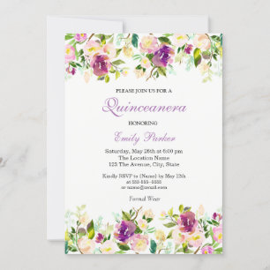 Invitation de Quinceanera à fleurs violettes
