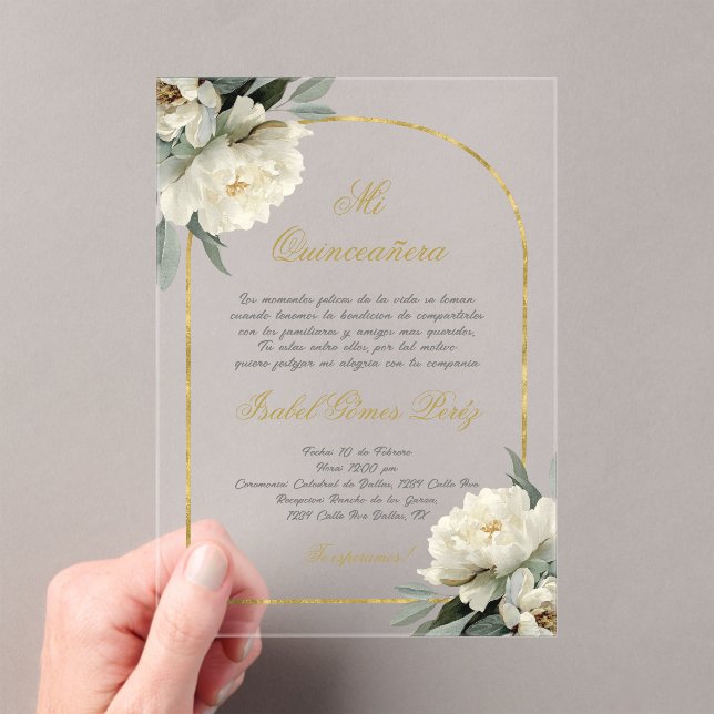 Invitation de Quinceanera à l'arche dorée en espag (In situ (ordinateur de poche))