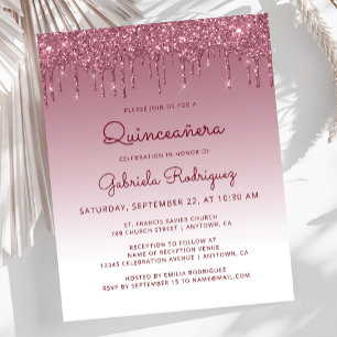 Invitation de Quinceañera à paillettes bordeaux Bu