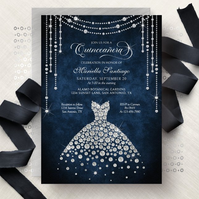 Invitation de Quinceañera à paillettes de diamant (Créateur téléchargé)