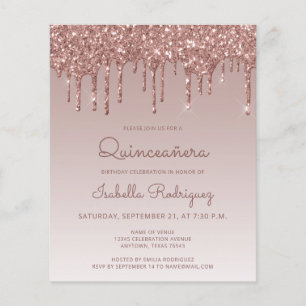 Invitation de Quinceañera à paillettes rose gold b