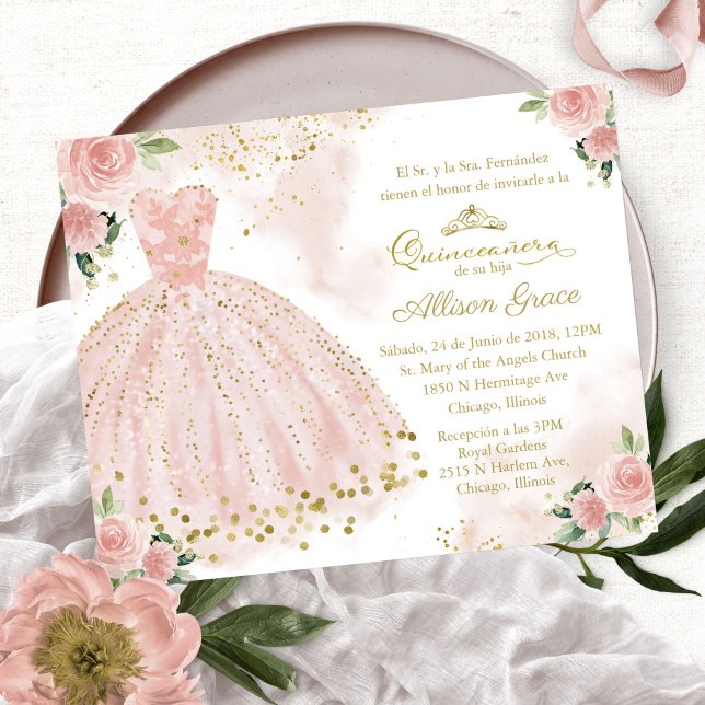 Invitation de Quinceanera à petit budget Blush Esp (Créateur téléchargé)
