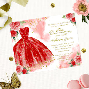 Invitation de Quinceañera à petit budget Robe roug