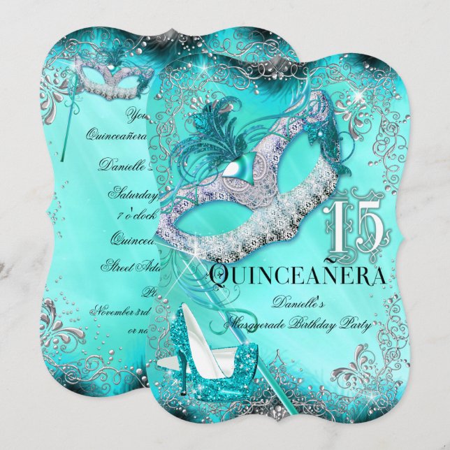 Invitation de Quinceanera Anniversaire Mascarade A (Devant / Derrière)