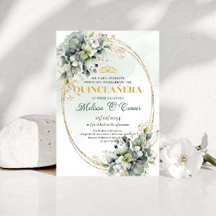 Invitation de Quinceañera aquarelle verte bohème c