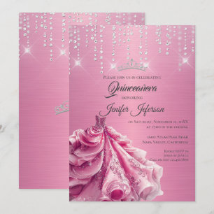 Invitation de Quinceanera argent scintillant goutt