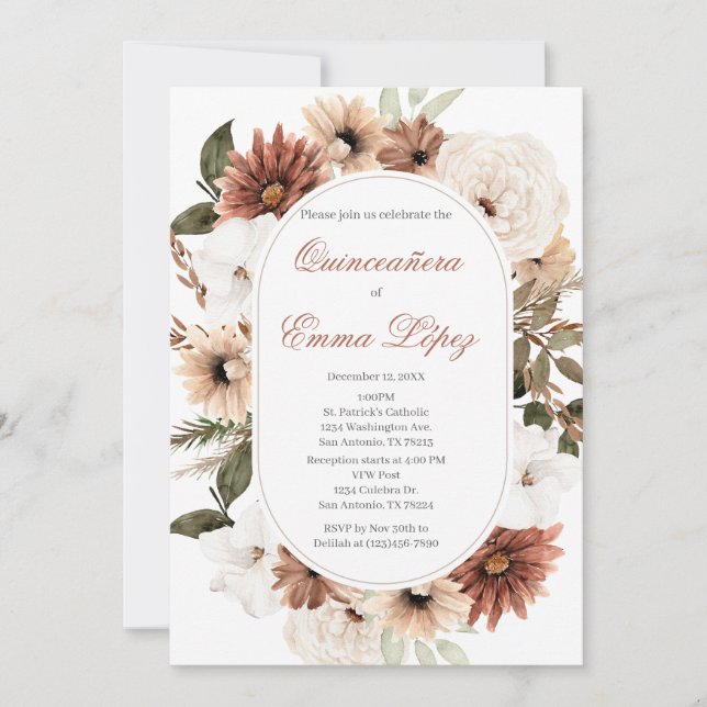 Invitation de quinceañera aux marguerites blanches (Devant)