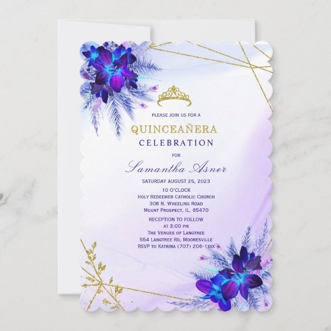 Invitation de Quinceañera aux orchidées violettes  (Devant)
