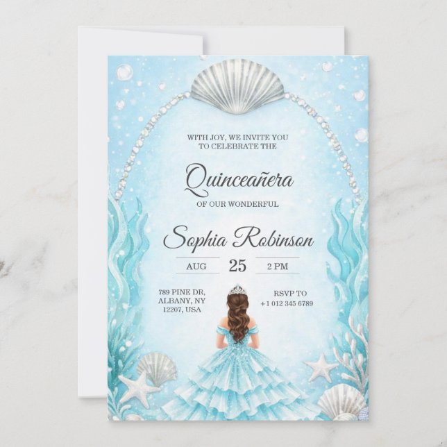 Invitation de Quinceanera avec un thème océanique  (Devant)
