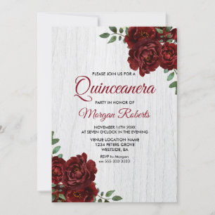 Invitation de Quinceanera blanc rustique Rose roug