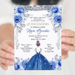 Invitation de Quinceanera bleu de la marine d'arge<br><div class="desc">Marine Fleurs bleues Argent Quinceanera Invitation Mis Quince Anos,  15e anniversaire,  Marine Quinceanera Invitation,  Fleurs bleues,  Crown Mis Quince Anos</div>
