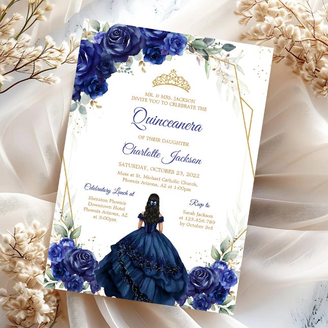Invitation de Quinceanera Bleu Marine (Créateur téléchargé)