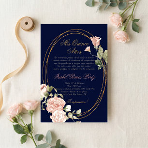 Invitation de Quinceanera bleu marine en espagnol