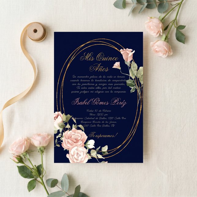 Invitation de Quinceanera bleu marine en espagnol (Créateur téléchargé)
