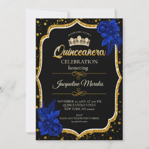 Invitation de Quinceañera Bleu Royal et Or