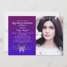 Invitation de Quinceanera bleu royal pourpre