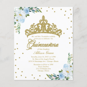 Invitation de Quinceanera Budget Couronne dorée