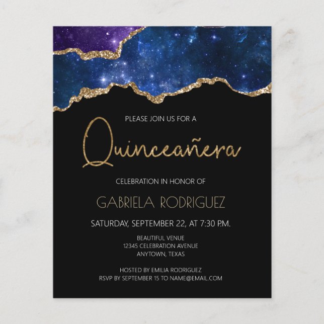 Invitation de Quinceañera Budget Starry Agate Geod (Devant)