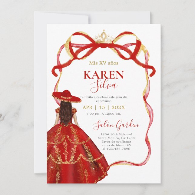 Invitation de Quinceañera Charro Rouge (Devant)
