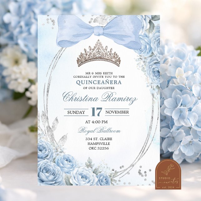 Invitation de Quinceañera Couronne Bleue Clair (Créateur téléchargé)