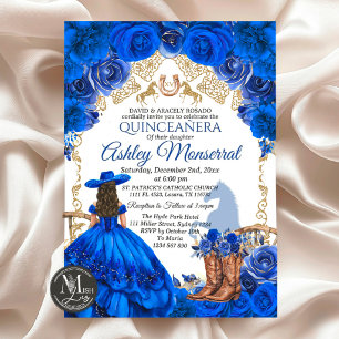 Invitation de Quinceañera Cowboy Bleu Royal, 15 An