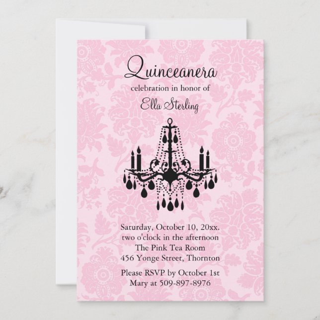 Invitation de Quinceanera Damask Rose (Devant)