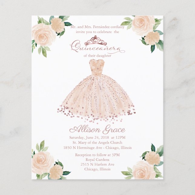 Invitation de Quinceanera de budget bilingue robe  (Devant)