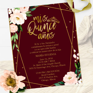 Invitation de Quinceanera de budget en burgundy es