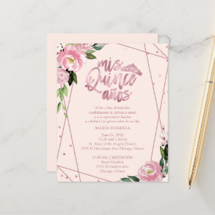 Invitation de Quinceanera de budget en rose pâle e
