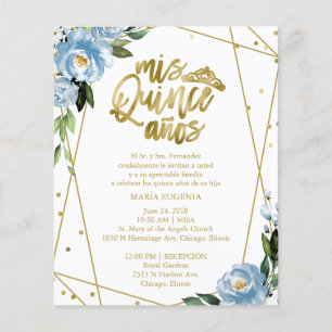 Invitation de Quinceanera de budget Fleur bleu esp