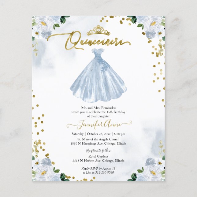 Invitation de Quinceañera de Budget Floral Bilingu (Devant)