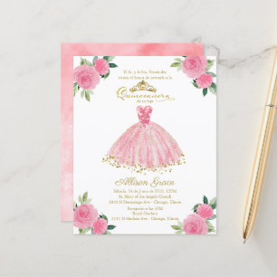Invitation de Quinceanera de budget Robe rose espa