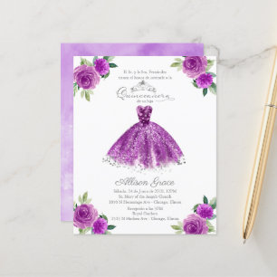 Invitation de Quinceanera de budget robe violette 