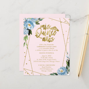 Invitation de Quinceanera de budget rose bleu espa