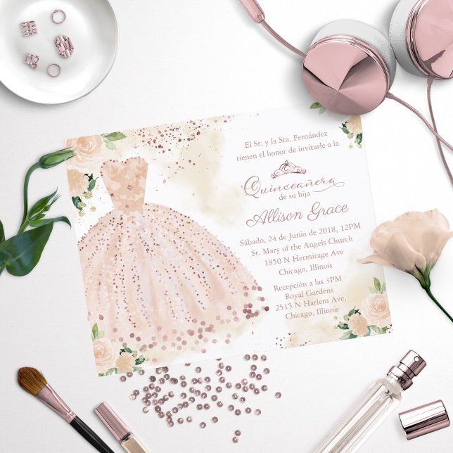 Invitation de Quinceanera de budget Rose d'Espagne (Créateur téléchargé)