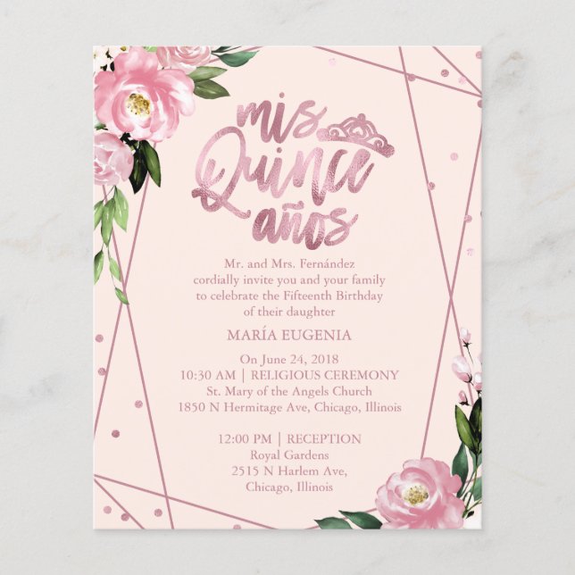 Invitation de Quinceañera de budget Rose Gold Blus (Devant)