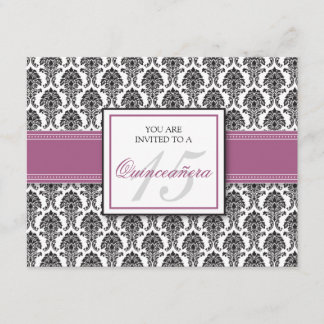 Invitation de Quinceanera de damassé de lavande