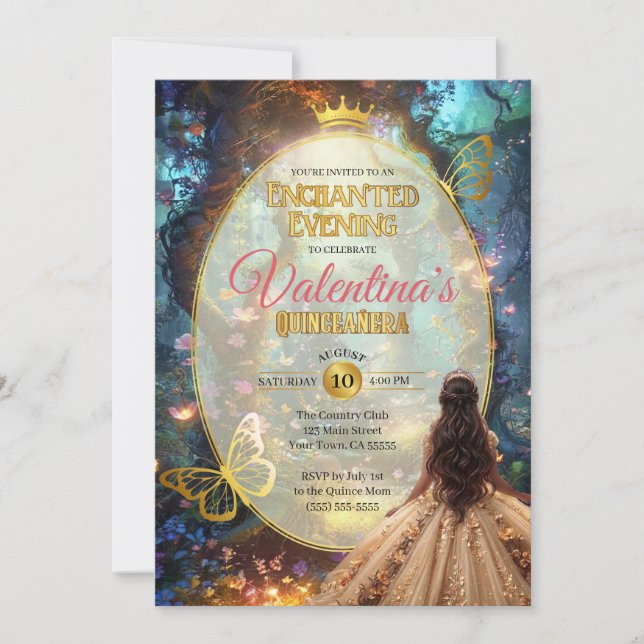 Invitation de Quinceañera de la Forêt Enchantée (Devant)