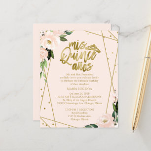 Invitation de Quinceanera de luxe avec feuille d'o