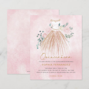 Invitation de Quinceañera de robe à paillettes dor