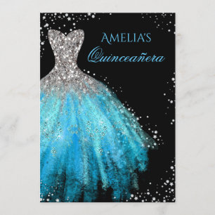 Invitation de Quinceañera de robe bleue scintillan
