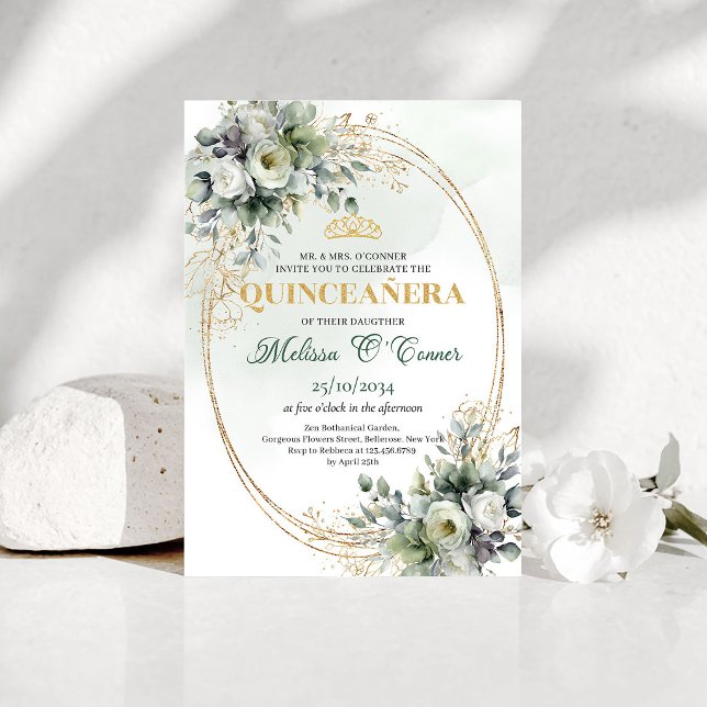 Invitation de Quinceañera de style boho avec feuil (Greenery Foliage Quinceañera Boho Style Invite)