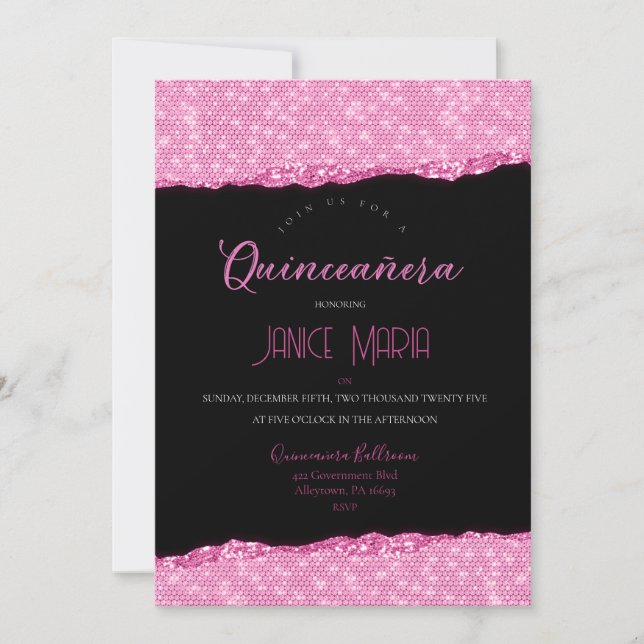 Invitation de Quinceañera Diamant Rose (Devant)